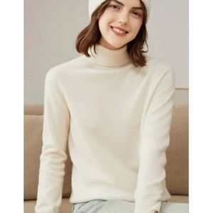 Pure Collection 100% Cashmere Cream Turtleneck Pullover Sweater‎ Women's Size 4L